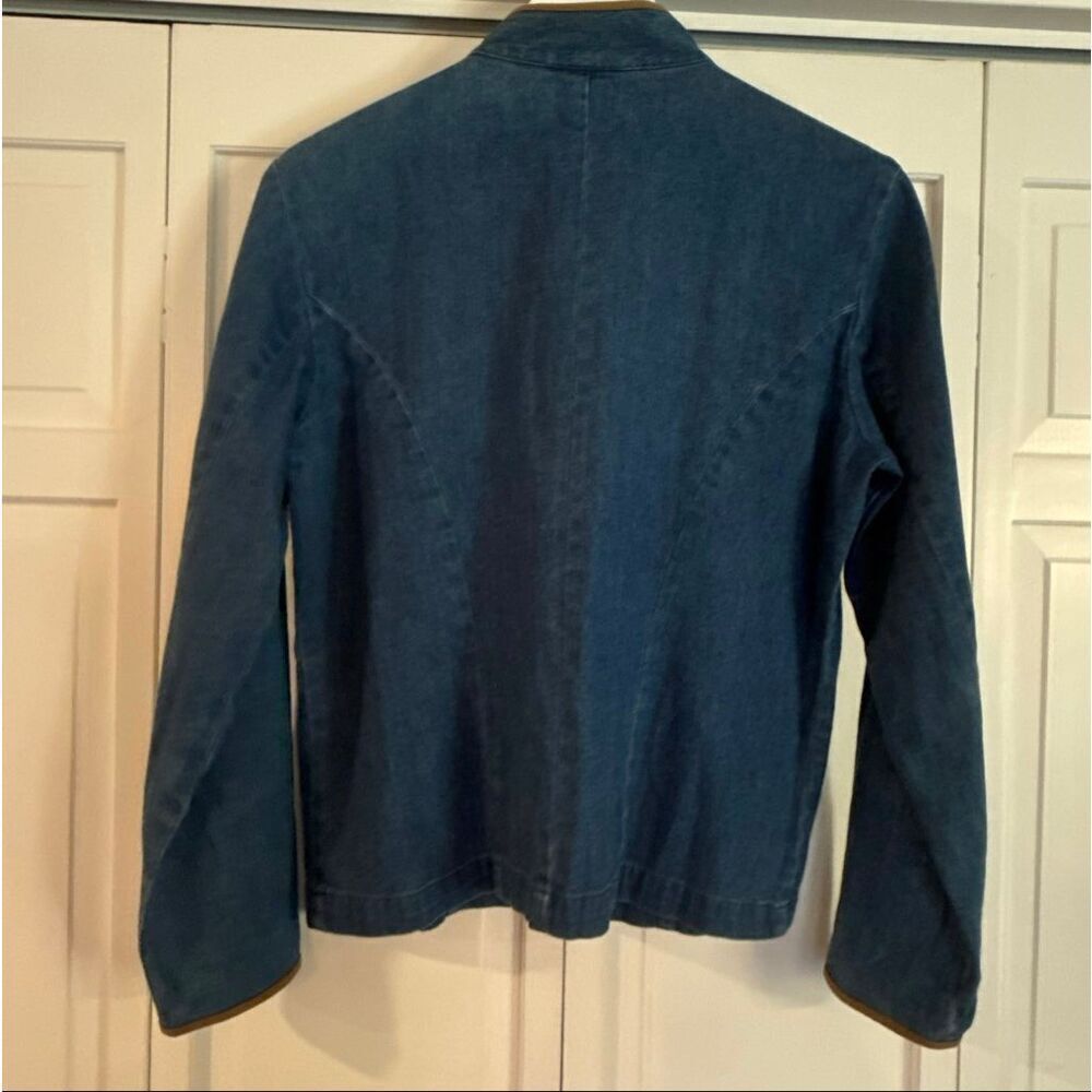 Talbots vintage denim faux suede trim Nehru collar shacket size small petite - Picture 6 of 11